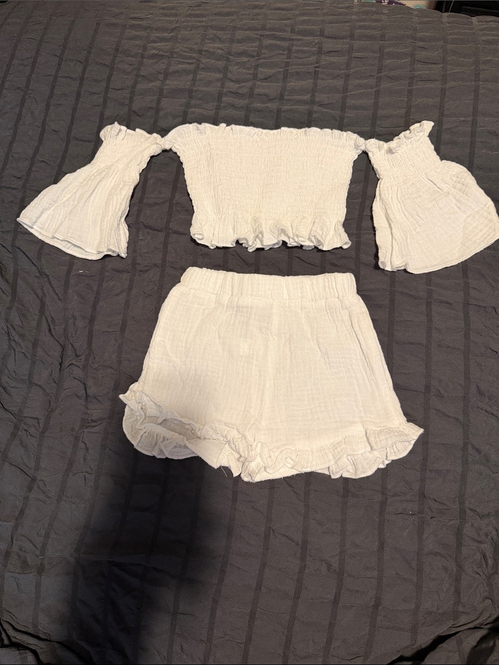 Off-Shoulder Two-Piece Ruffle Set in Ivory